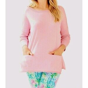 Lilly Pulitzer Cobo Oversized Sweater Womens XS Heathered Pink Tropics Fall Glam